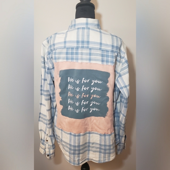 "He Is For You" Custom Patched Flannel - Picture 1 of 4